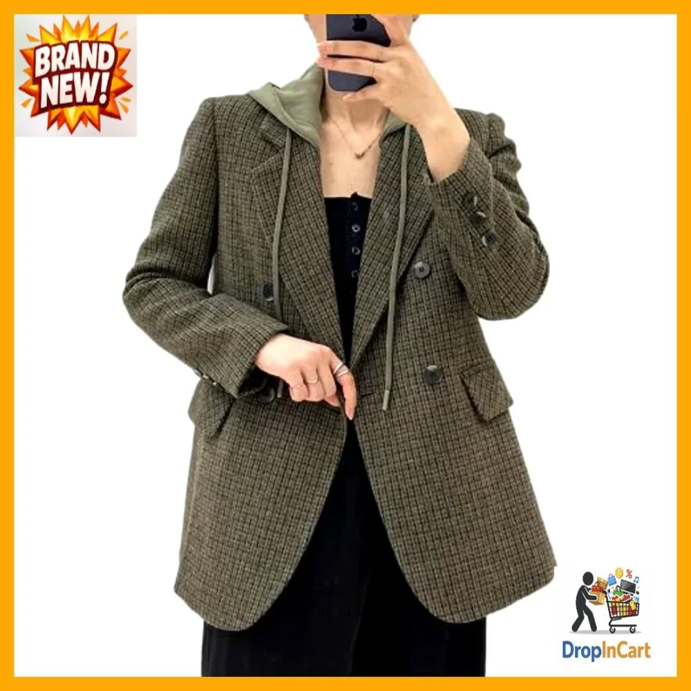 Oversized Hooded Blazer Double Breasted Loose Fit Lined Work Office Jacket_2